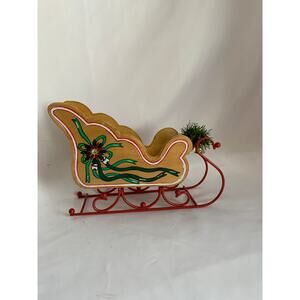 Christmas Vintage Wood/Metal  Hand painted 11 x 8.5  Santa's Sleigh
